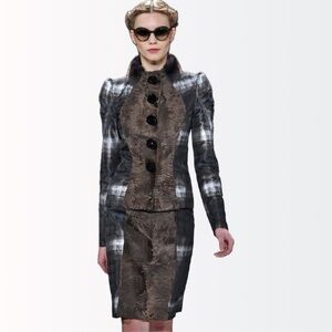 Carolina Herrera $2990 1940s Runway Broadtail Fur & Silk Brocade Pencil Skirt 4